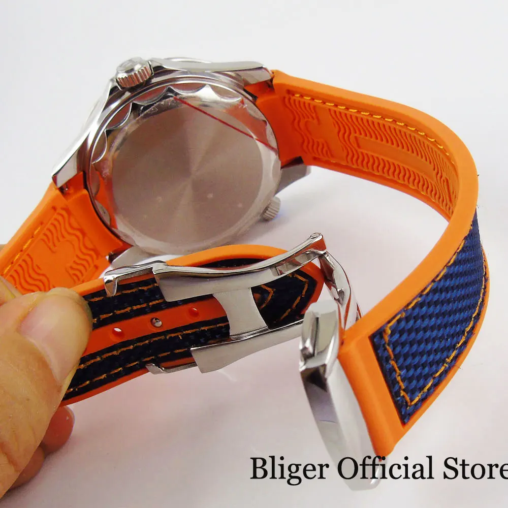 Ремешок для часов BLIGER резиновый ремешок оранжевого и синего цвета со стальным