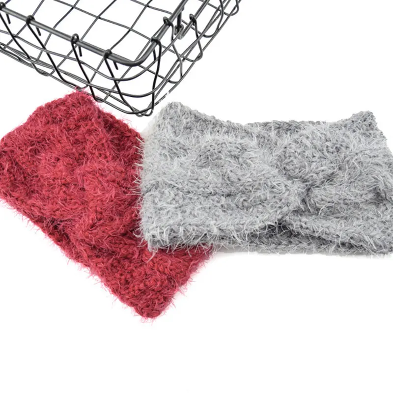 Вязаная женская повязка на голову зимняя мягкая шерсть перекрещивающиеся