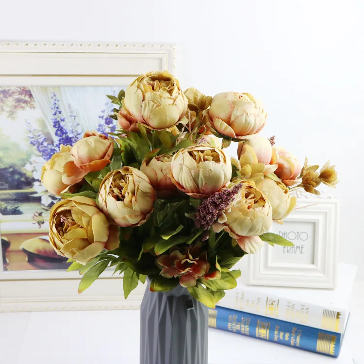 

13 Heads/Bouquet Artificial Peony Decorative Party Silk Fake Flowers Peonies For Home Hotel decor DIY Wedding Decoration Wreath