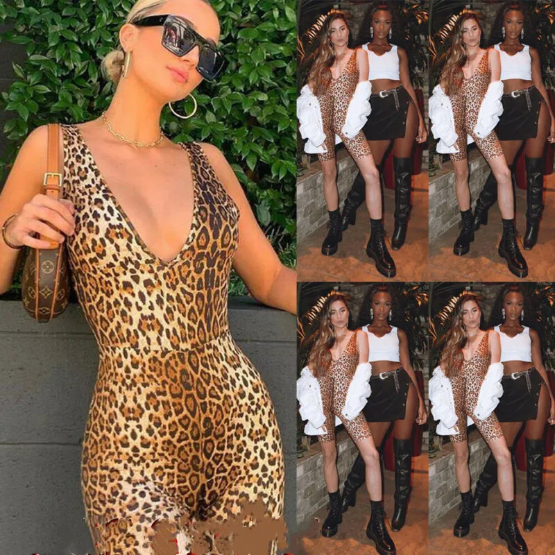 Женский комбинезон без рукавов в полоску с леопардовым принтом тонкий