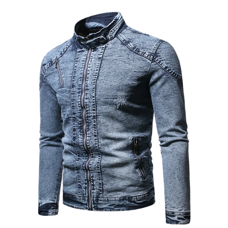 

Fashion Plus Velvet Denim Jacket Men Stand Collar Solid Color Retro Slim Fit Men's Jacket New Autumn Streetwear Mens Jackets