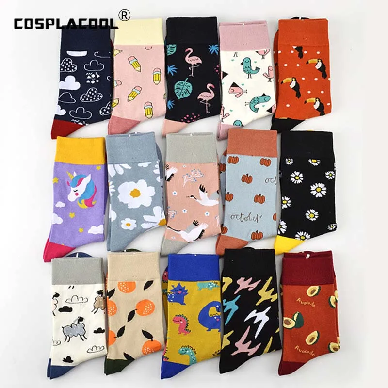 Крутые Свадебные оригинальные носки унисекс в виде фруктов животных фламинго