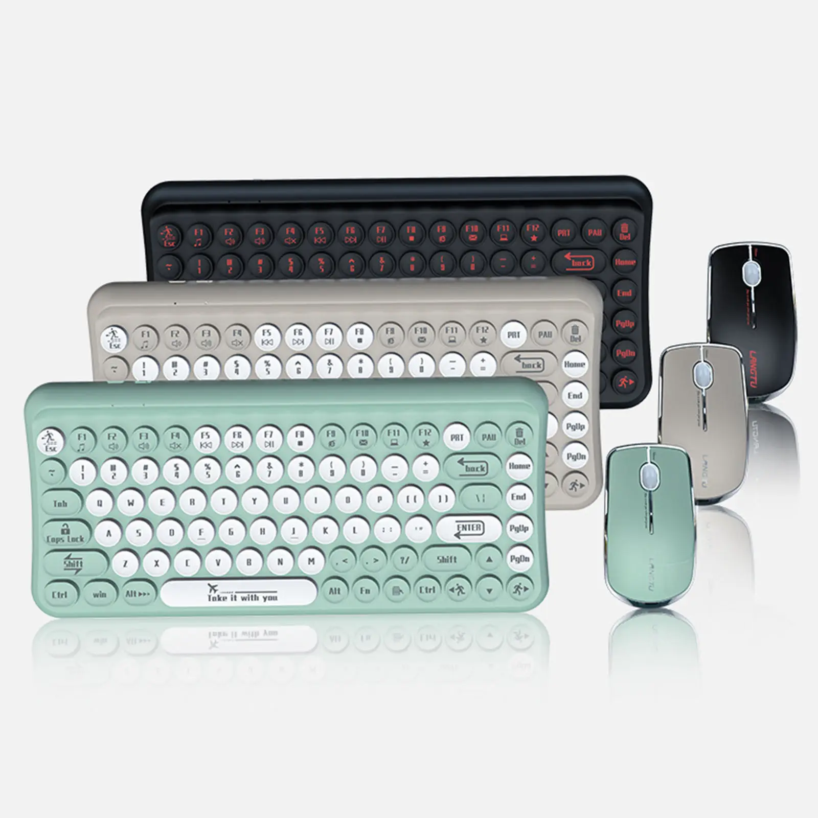 

85 Key Cordless Keyboard Mouse Set W/ Retro Round Keycap Mini Portable for Computer