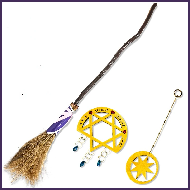 

2021 Witch Trip Cosplay Props Japanese Anime Figue Irena Witches Broom Weapon Badge Hat Accessories for Women Men Costume Prop