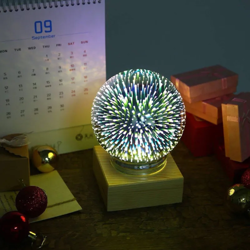 Galaxy projector lamp 3D transparent glass ball night light magic colorful firework solid wood base holiday atmosphere gift 5V | Освещение