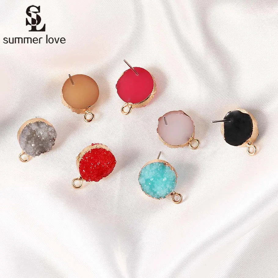 

10PCS/Lot Earring Pins Needles 2021 New Colorful Resin Fake Druzy Earrings Base Connectors for Diy Jewelry Making Accessories