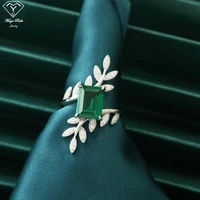created emerald gemstone ring real 925 sterling silver party for women gifts leaf square shape special design vintage elegant
