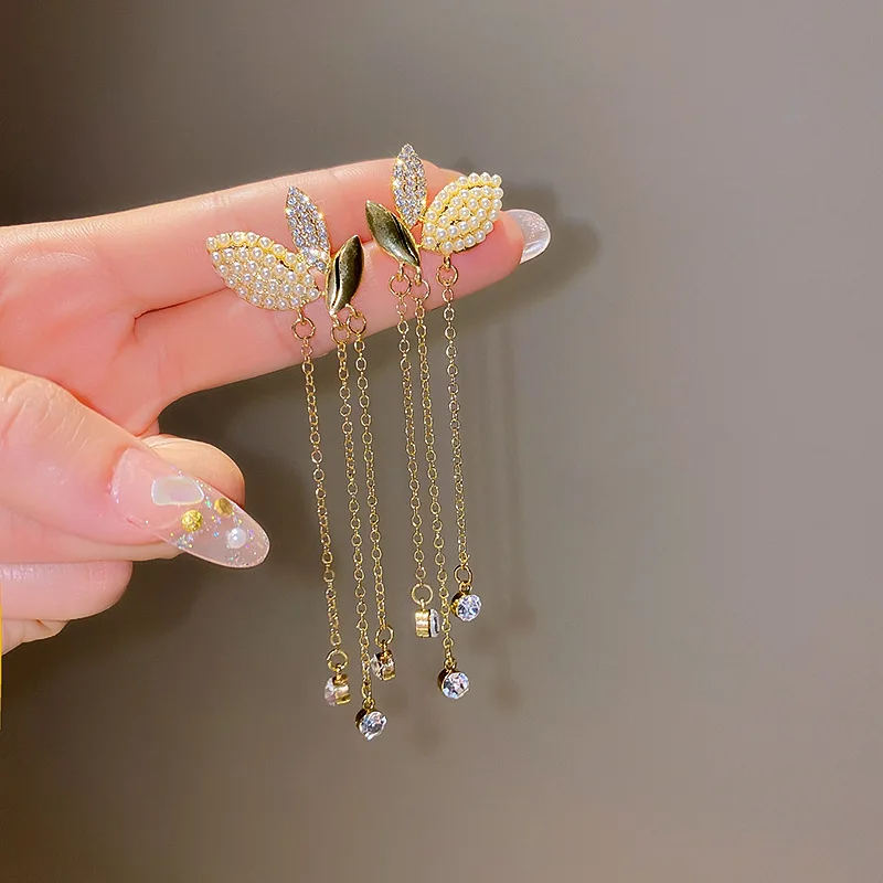 

2021 New Trendy Crystal Long Tassel Dangle Earrings For Women butterfly Moon Zircon Drop Earrings Girl Wedding birthday Jewelry