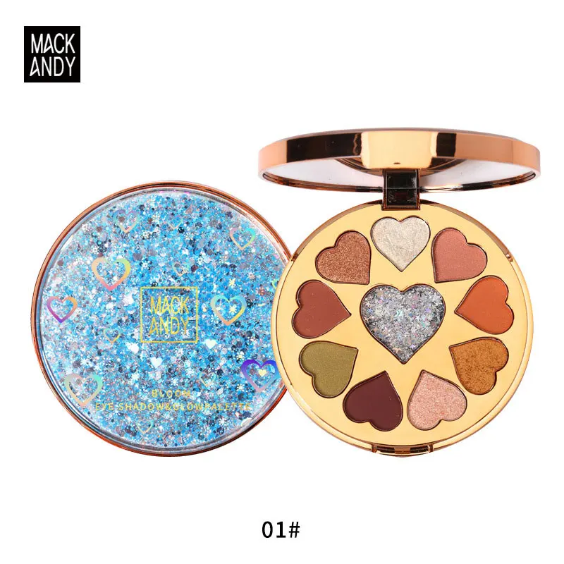 Палитра теней для век от бренда Mack andy 10 цветов в форме сердца блестящие мерцающие