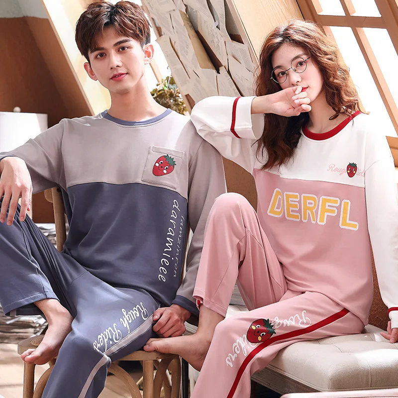 

Autumn Winter Couple Pajamas Cotton Cartoon Korean Loose Casual Men's and Women's Suits Household Wear Female Pyjamas Sleep Tops