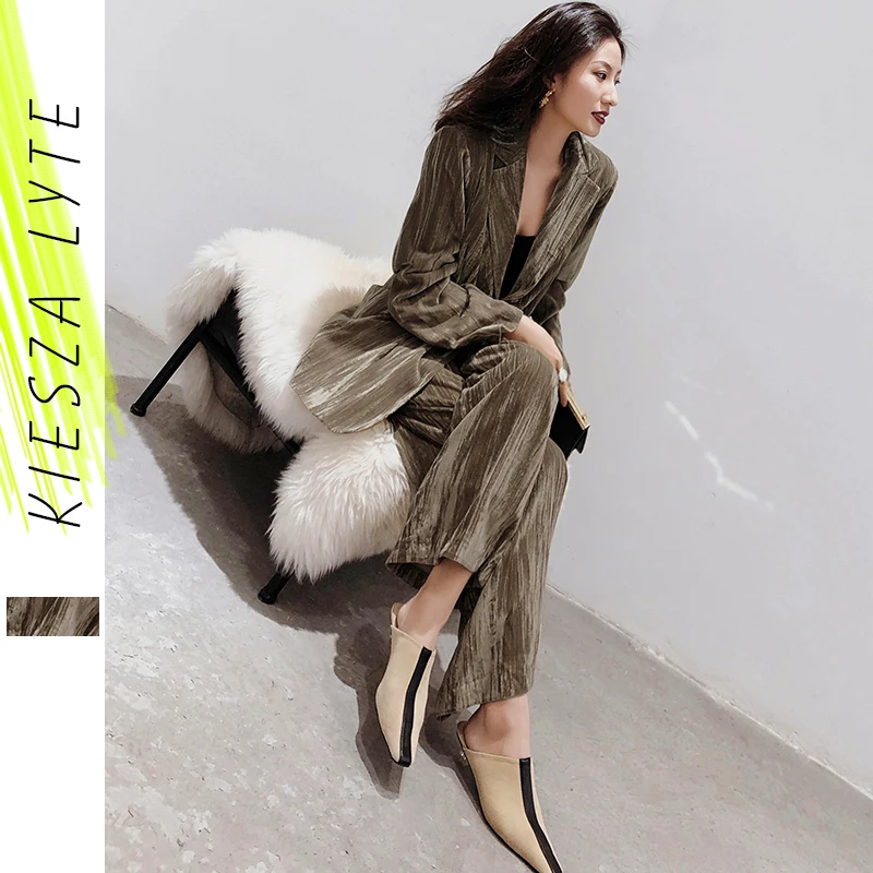 Костюм Бархатный Женский Повседневный модный офисный деловой пиджак с надрезом