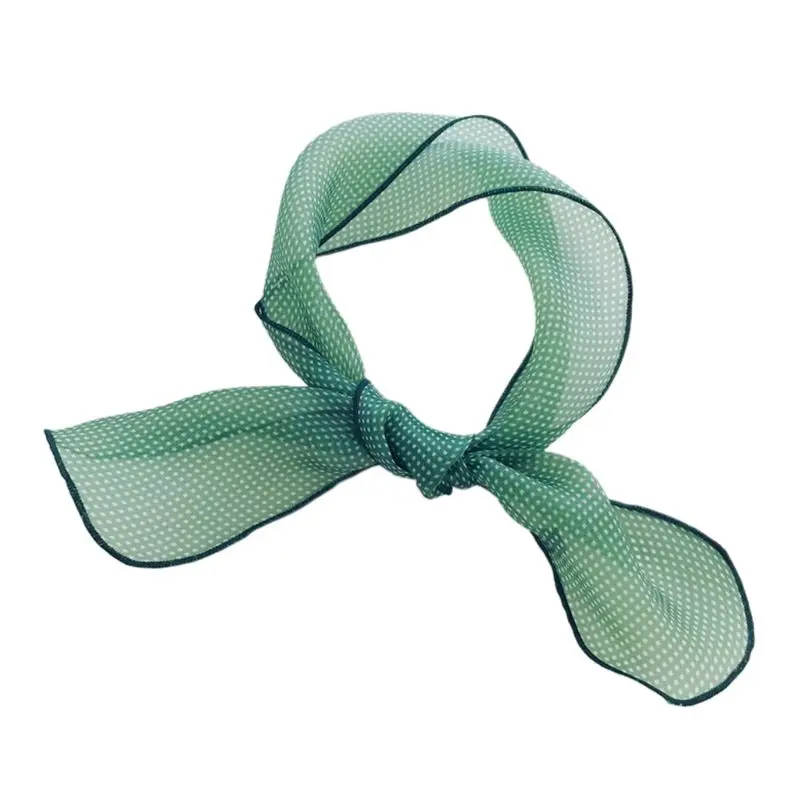 

Korean Retro Women Organza Skinny Scarf Candy Color Polka Dot Print Edging Sunscreen Neckerchief Hair Tie Multifunction Headwrap