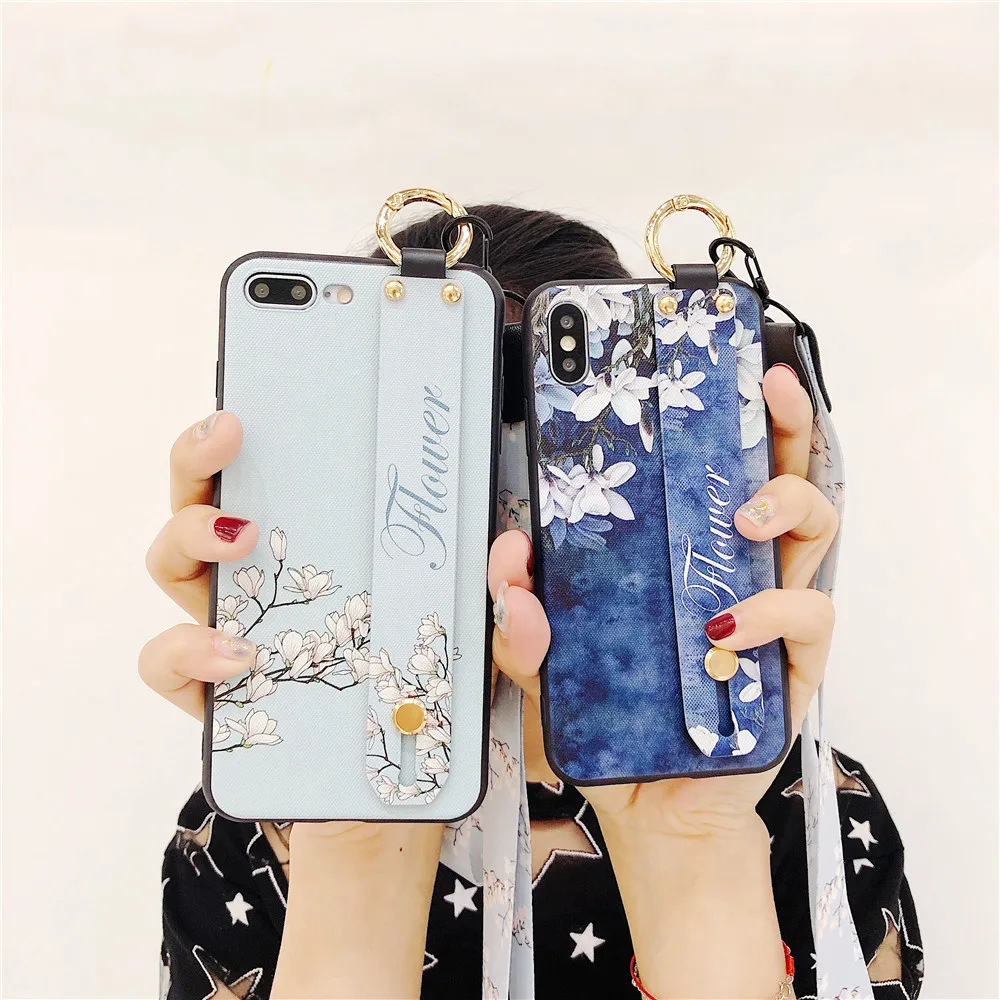 Ремешок Кольцо телефон чехлы для iPhone X XS MAX XR новый цветок Мягкие TPU черная крышка 6