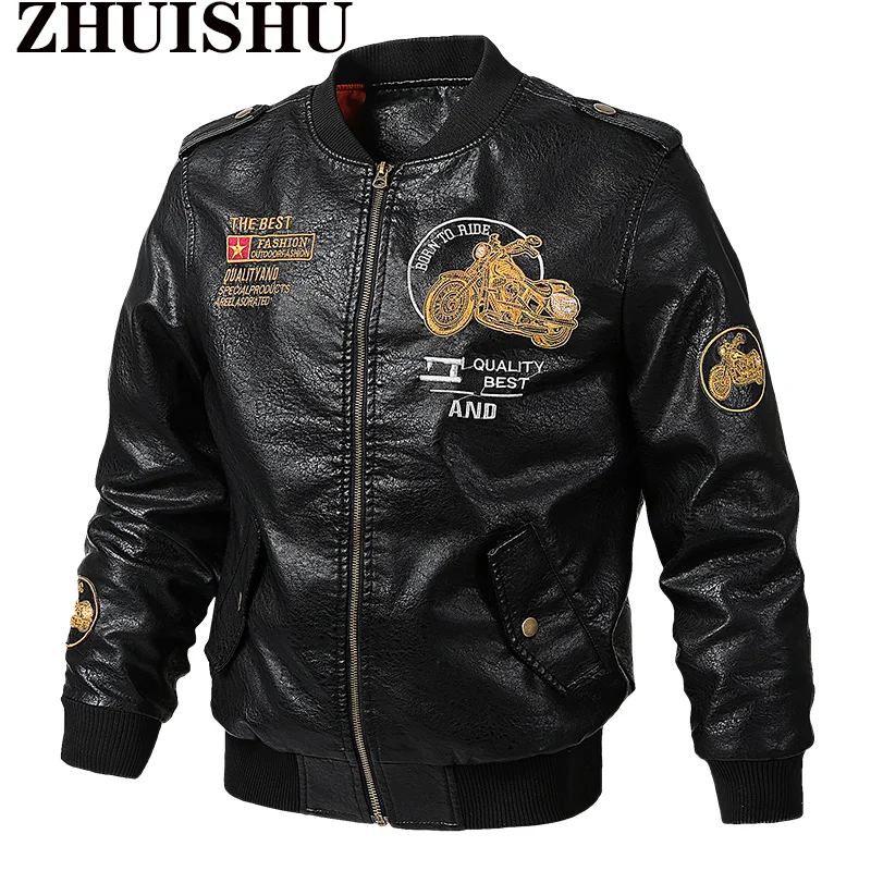 

2021 Men's New Motorcycle Leathers Motorcycle Embroidery Punk Fashion Trend Autumn Winter Coat Thermal Hacket European Size