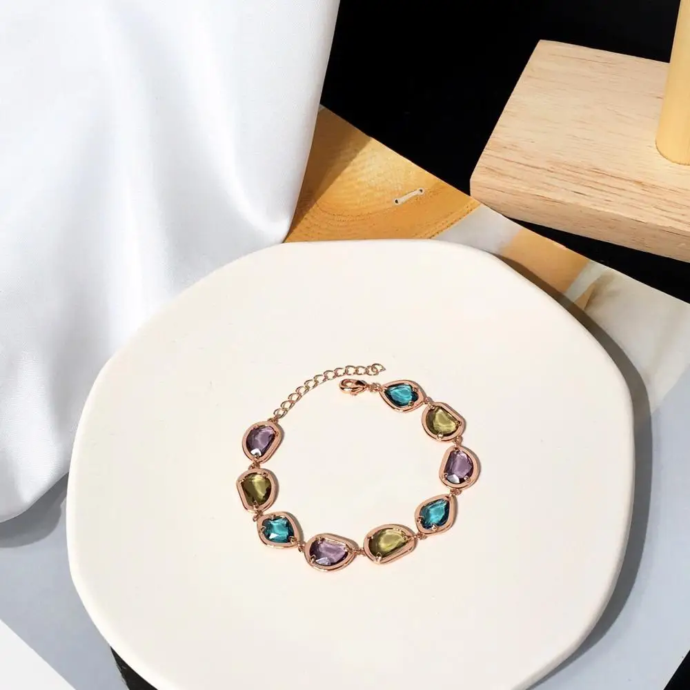 Женский браслет с кристаллами роскошный романтичный цвета розового золота