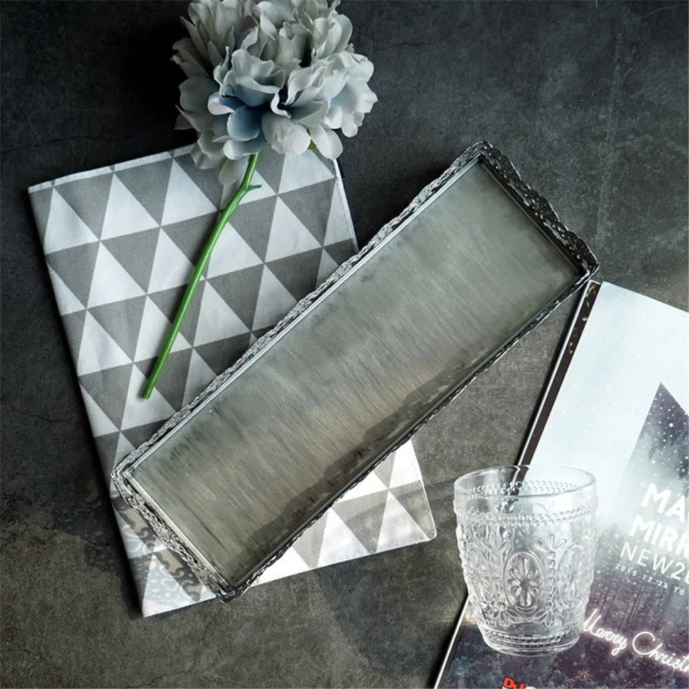 Винтажный Золотой металлический поднос для хранения шикарный прямоугольник