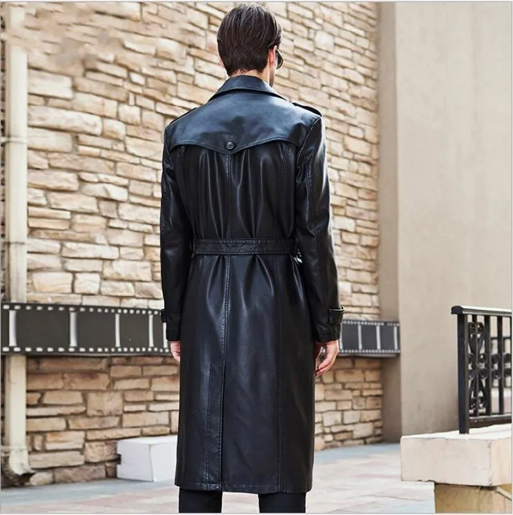 Мужская длинная куртка из овечьей кожи с воротником-стойкой | одежда