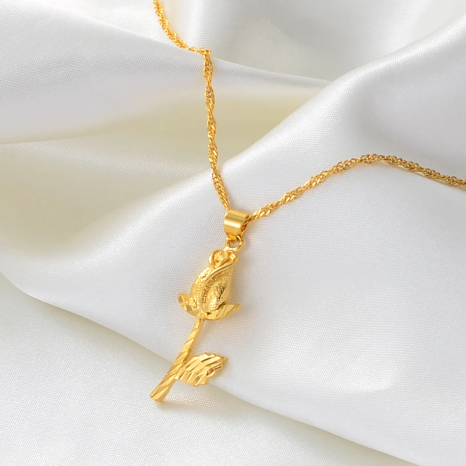 Anniyo Flower Necklaces for Women Gold Color Rose Pendant Jewelry African Arab Womens Girls #022806 | Украшения и аксессуары