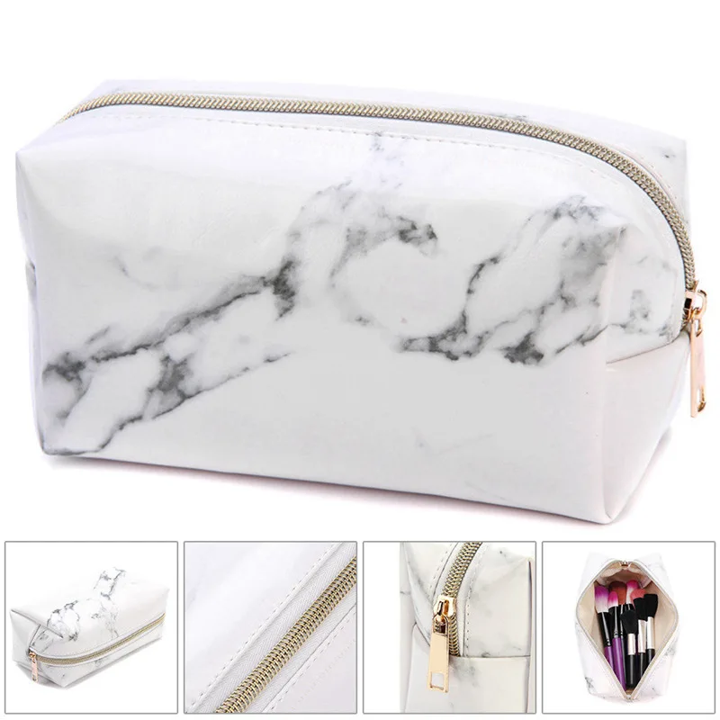 

Creative Marble Pencil Cases For Girls Big Capacity PU Leather Cosmetic Bag School Office Supplies