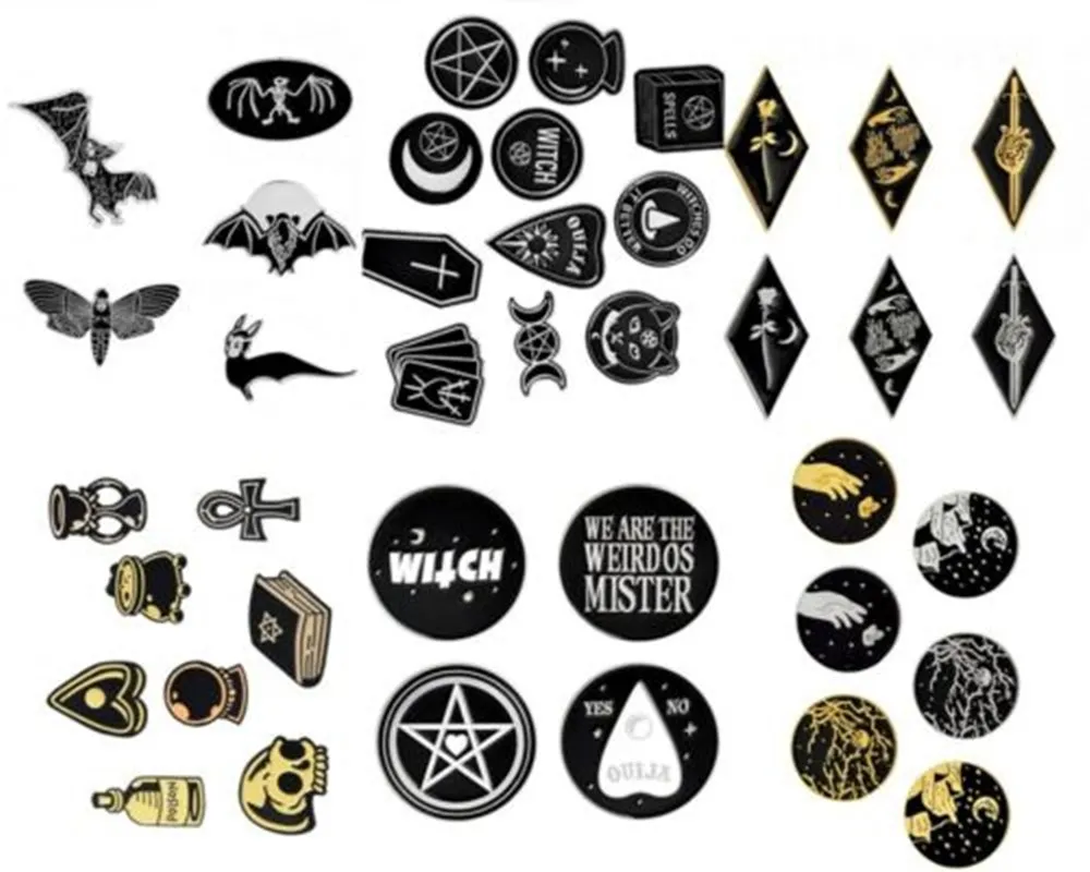 Lots Brooch set Punk Dark Witch Devil Skull Magic Ball Bee Bat enamel pin set Denim Halloween Lapel Pin Badge Gothic Jewelry