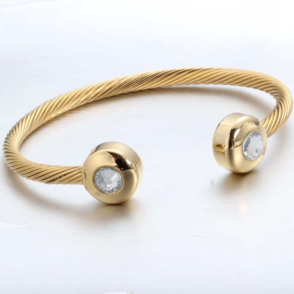 Оптовая продажа золотистого цвета Открытый браслет из титановой стали с сеткой и