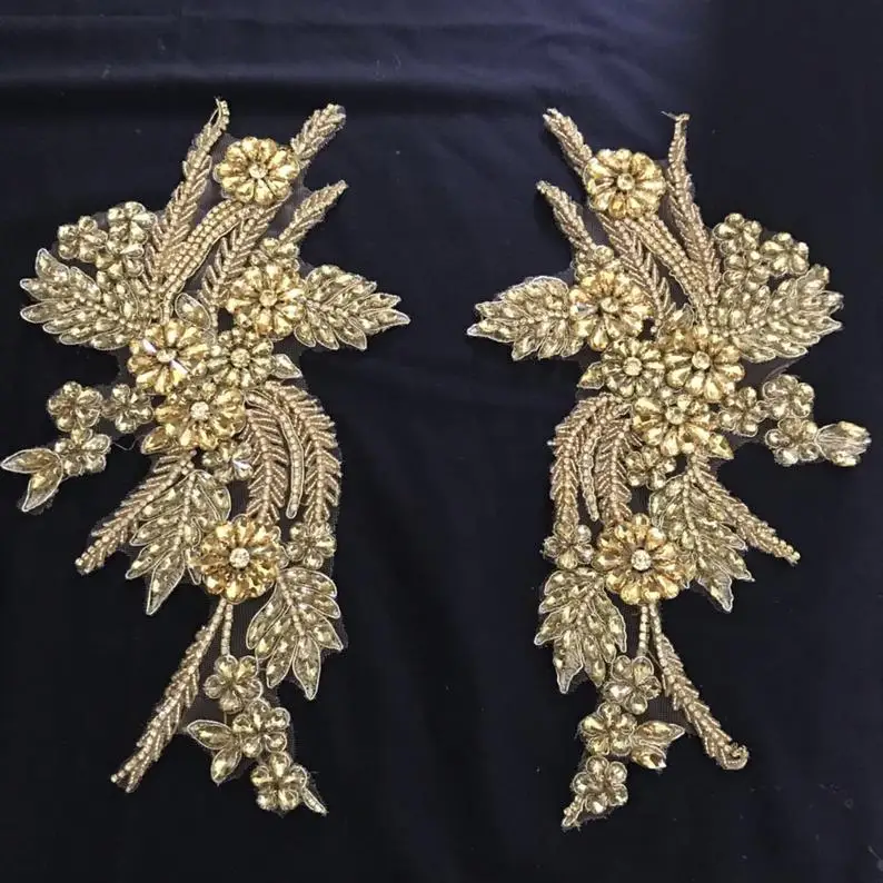 

2020 Blue Deluxe Rhinestone Swarovshi Bead Applique With 3D Artificial Flower