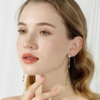 925 silver needle geometric beaded tassel dangle drop earrings for women jewelry fashion design prevent allergy champagne gold