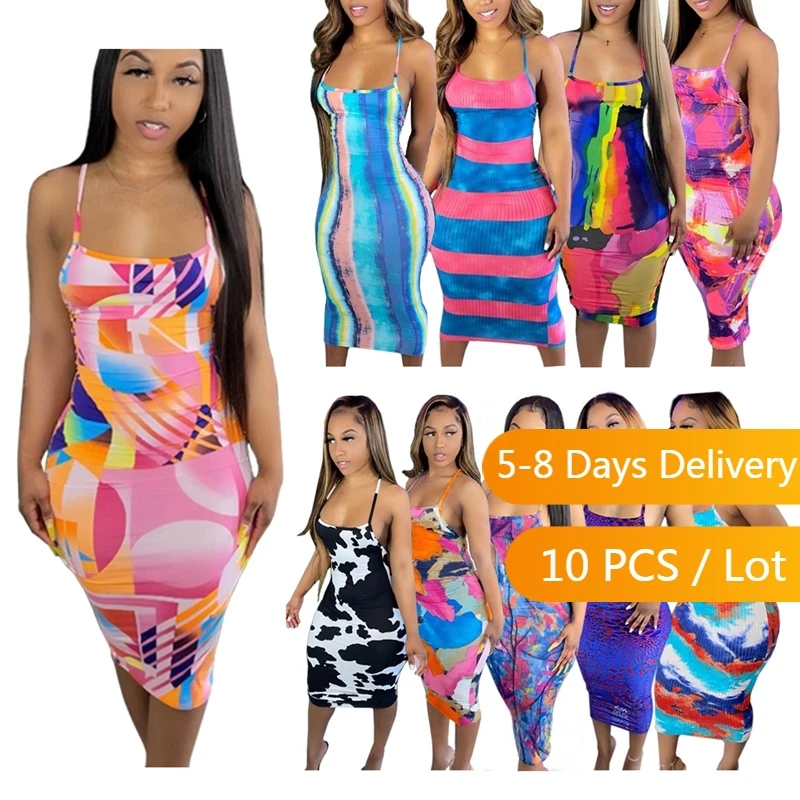 

Оптовая продажа, летнее Обтягивающее Платье-миди на тонких бретельках