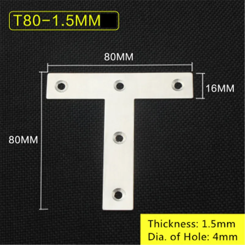 T80-1.5mm 5 шт./лот, толщина 1,5 мм, LT форма, нержавеющая сталь, плоский угол, кронштейн, поддержка, угловой кронштейн, мебельная фурнитура, разъемы - Цвет: T80-1.5mm