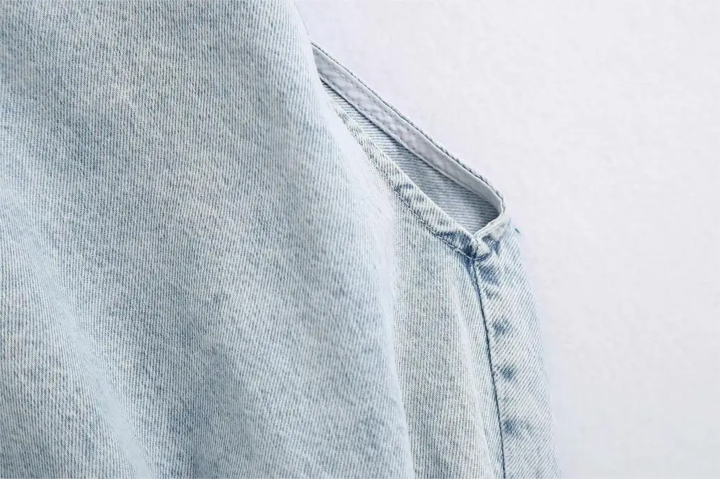 Женская Джинсовая блузка с круглым вырезом без рукавов|Блузки| |