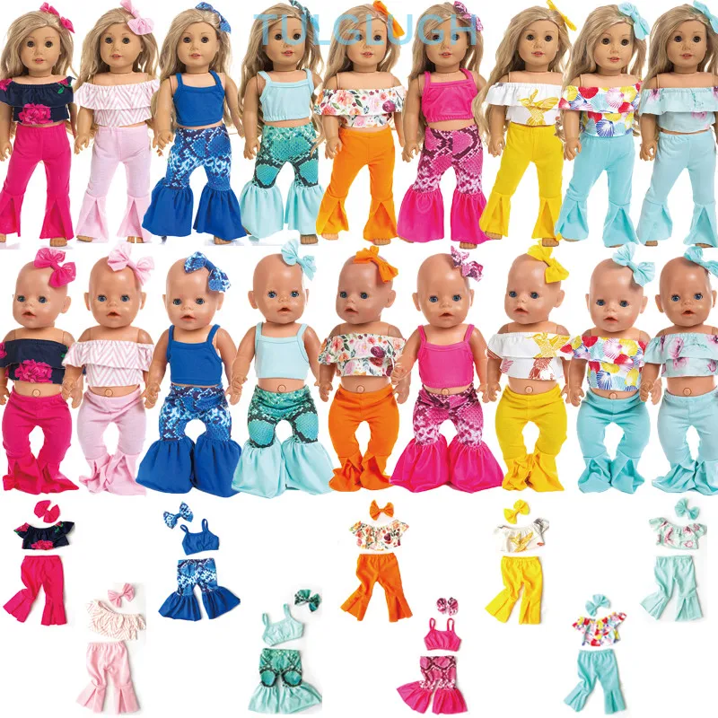 

Резинка для волос + футболка + штаны подходит для кукол-малышей 43 см, одежда и аксессуары для кукол 18 дюймов