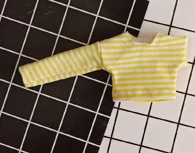 yellow t-shirt 2 шт./компл. футболка в полоску с длинными рукавами+ джинсовый комбинезон Одежда для кукол Blyth для Blyth, OB24, одежда Azone аксессуары для кукол - Цвет: yellow t-shirt