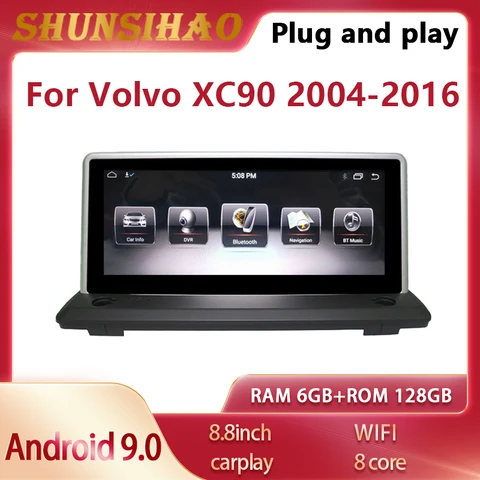 Автомобильный радиоприемник ShunSihao SC7862, Android 10 для 8,8 "Volvo XC90 2004-2016, автомагнитола, мультимедийный автомобильный GPS navig, аудиоплеер для Carplay 128G