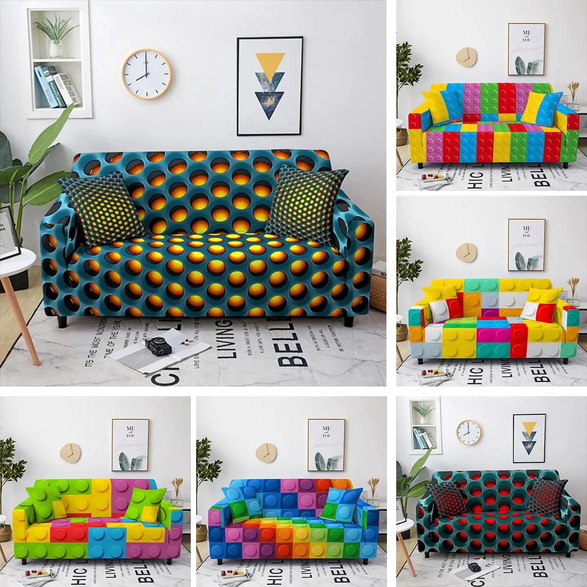 

Чехлы для диванов на 1/2/3/4 мест, эластичные, с геометрическим рисунком радуги, защита мебели