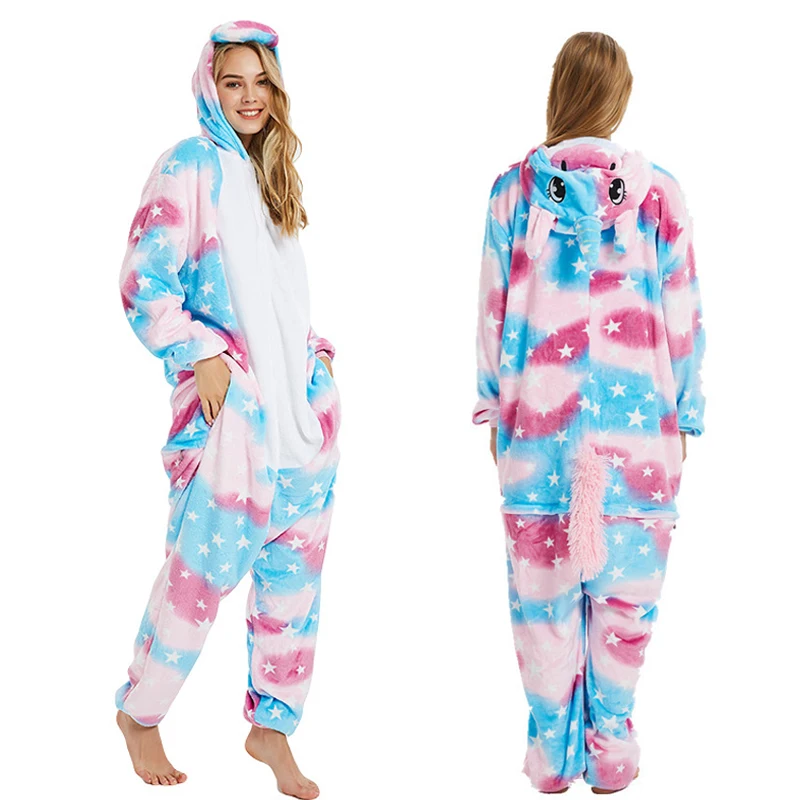 Kigurumi единорог пижамы Зимние Животные волк панда взрослые комбинезоны пижамы для женщин мужчин взрослых Пижама для девочек и мальчиков Комбинезон Комбинезоны