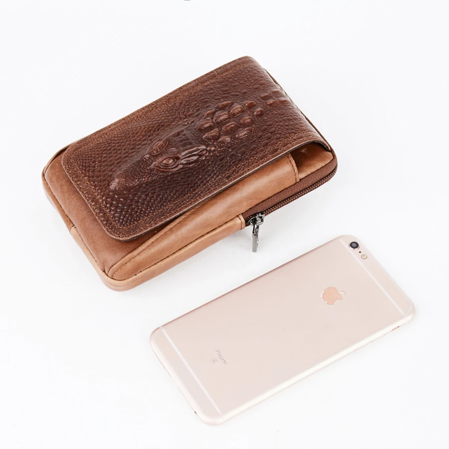 

Mobile Phone Pouch Case Men Genuine Leather Round Hip Bum Pack Men's Waist Fanny Bag Men's Belt Cross Mini Bag Alligator