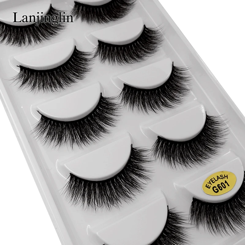 LANJINGLIN 50 boxes/lot natural long mink eyelashes faux cils soft volume 3d lashes hand made false eyelashes wholesale G6