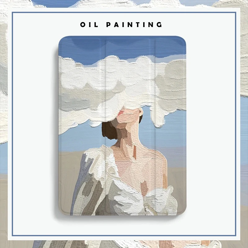 

Oil Painting Girl Leather PU Hard Back Case for iPad pro 11 2021 air 3 4 mini 5 2020 Tablet Protective Cover Shell for iPad 10.2