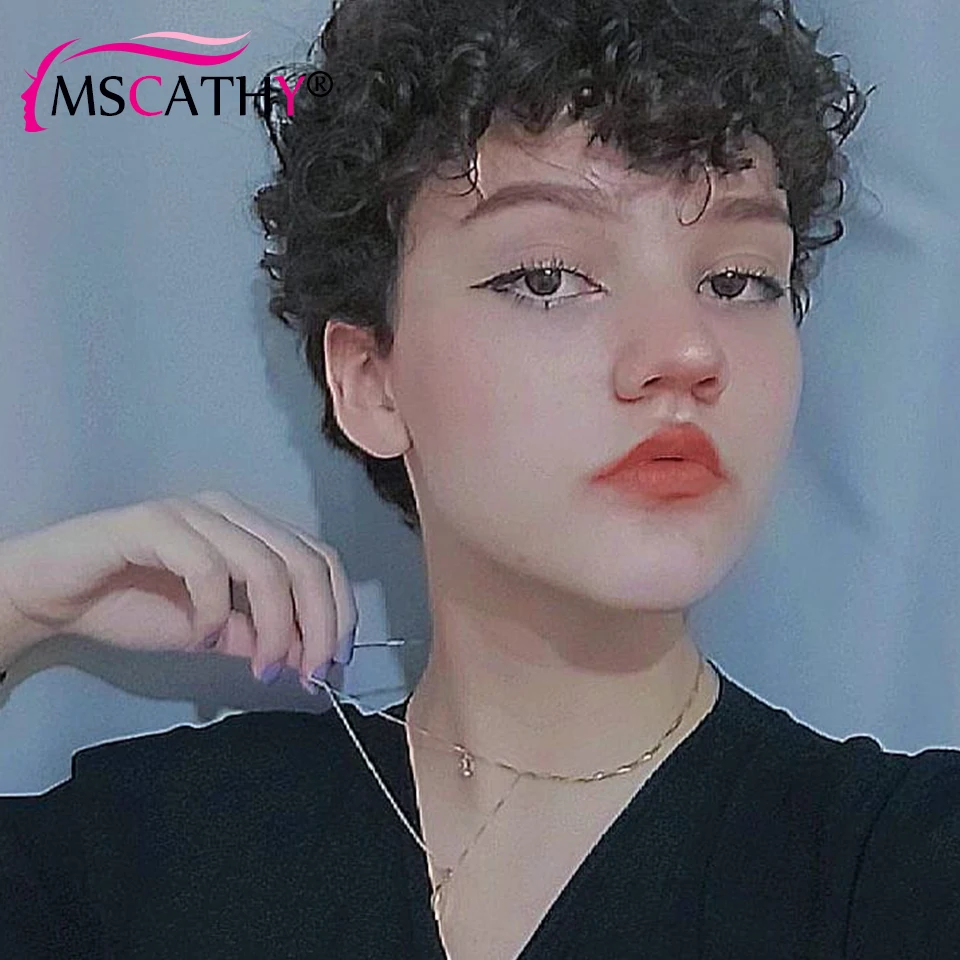 

Короткие бразильские натуральные человеческие волосы, парики с кудрявыми волосами естественного цвета, машинное изготовление, парик без к...