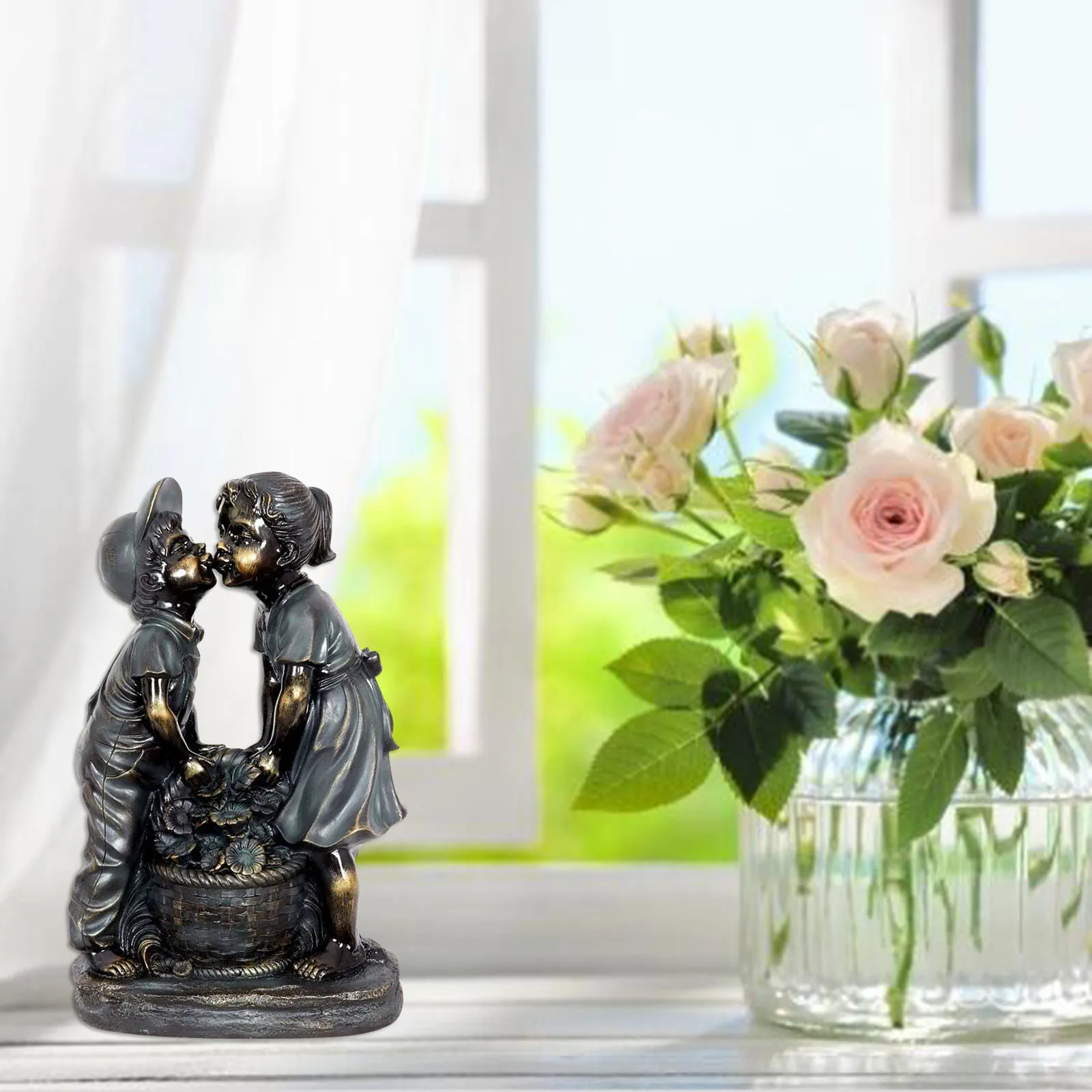 Взрослая детская садовая статуя мальчика с светлячками-садовое украшение