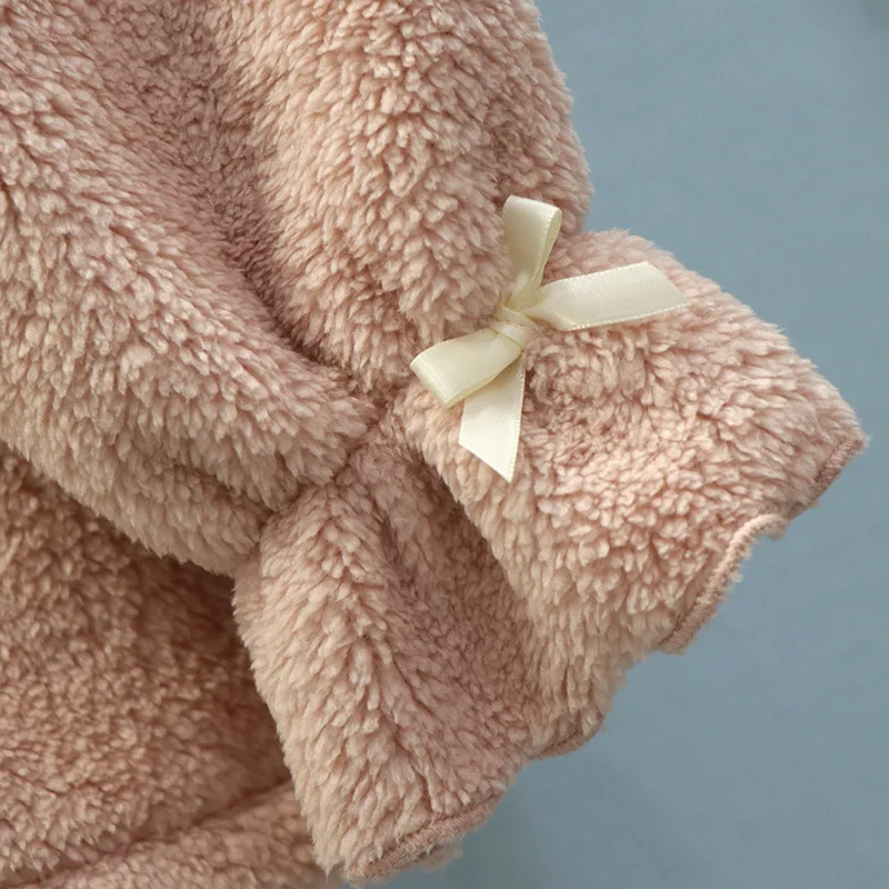 Пижама женская осенне-зимняя утепленная двухсторонняя бархатная с бантом в