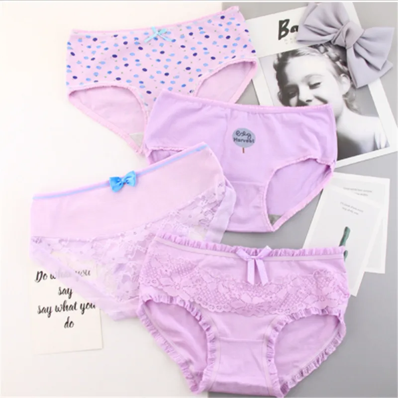 Purple style 4 шт., трусики, милые розовые трусы для девочек, удобные хлопковые трусы для молодых девушек, Новое Стильное детское нижнее белье для подростков - Цвет: Purple style