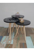 zigon coffee table wood legs black marble round pcs set wood