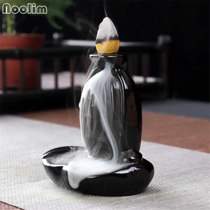 Небольшой черный керамический обратный поток благовония горелка Zen сандалового