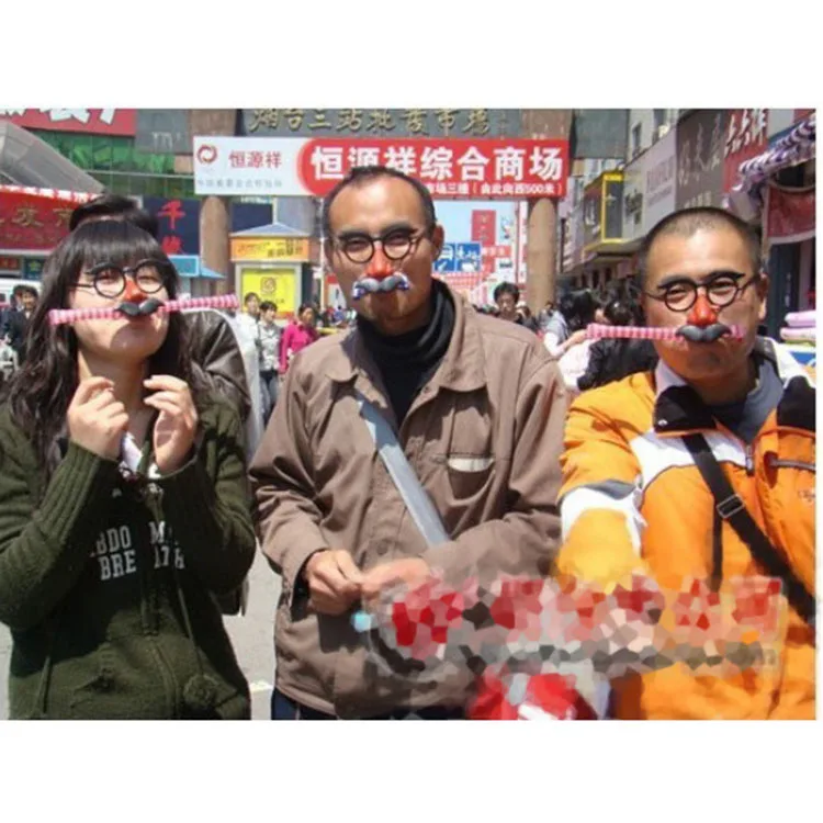 

Funny Clown Glasses Costume Ball Round Frame Red Nose Whistle Mustache False Nose Hair blow out dragon joke toy Humor Toy