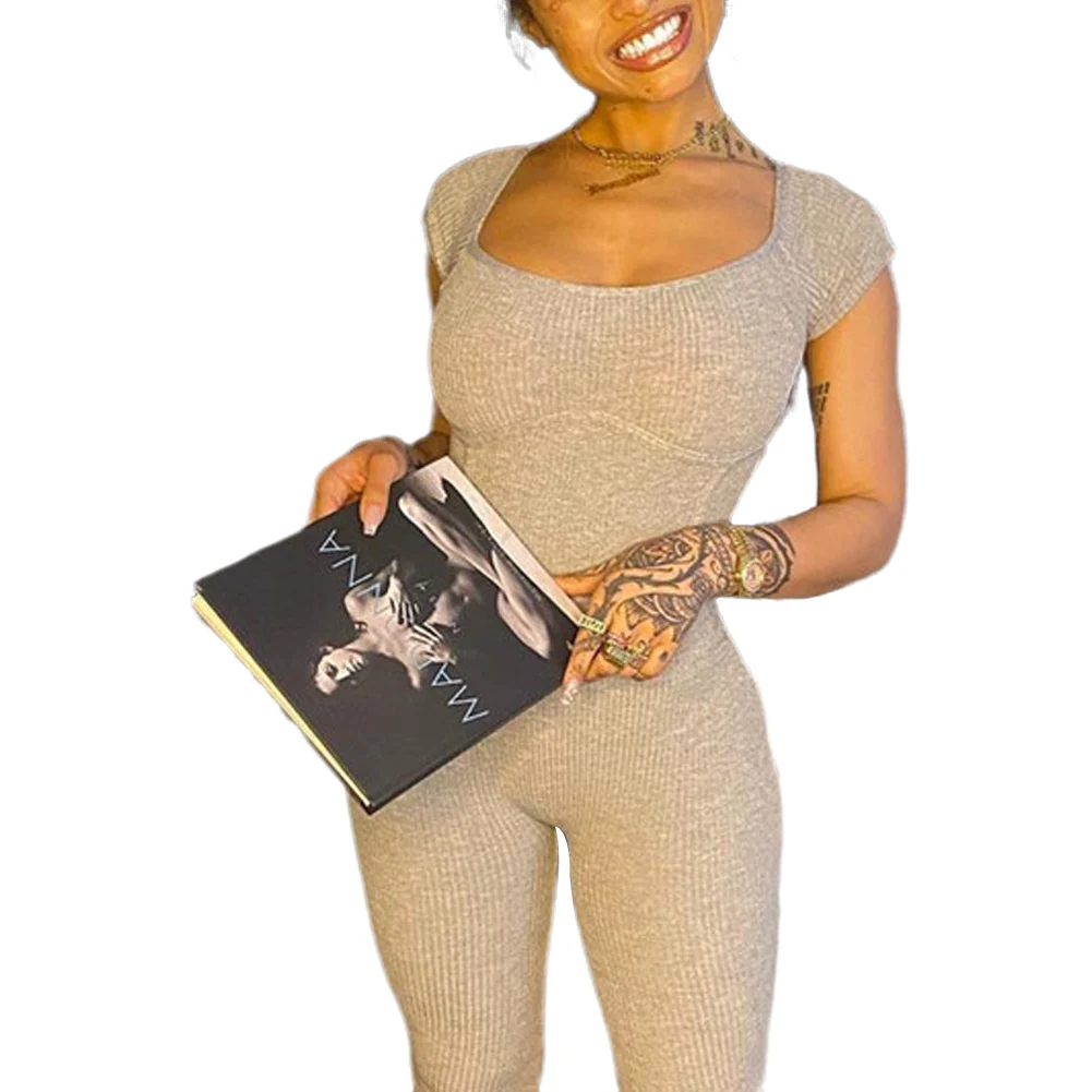 

Imcute Women Off Shoulder Playsuit Rompers Jumpsuit One-piece Short Sleeve Low Cut Bodycon Rompers Shorts Sports Rompers