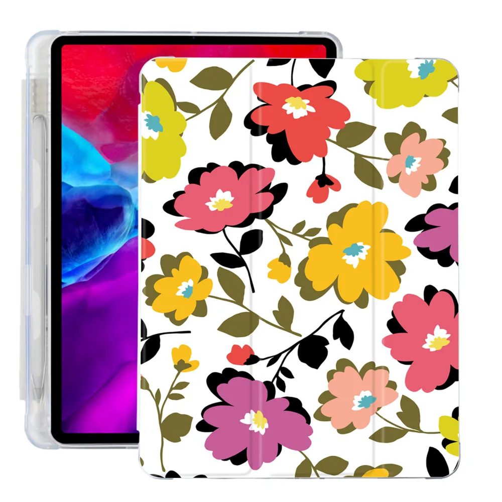 

Чехол для ipad Air 4 с цветами, силиконовый чехол для iPad Pro 2020 10,5 с держателем для карандашей 10,2 дюйма, 8-го поколения, 7-го 12,9 дюйма