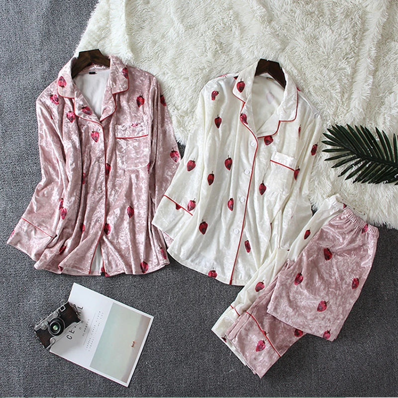 

Women Pajamas 2PCS Set Lady Velvet Sleepwear Cute Daily Nightshirt Lounge Home Causal Wear Nightshirt Pants Femme Pyjama