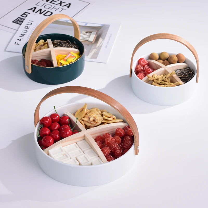 

Nordic Ceramic Portable Fruit Tray Creative Dining Table Living Room Storage Tray Coffee Table Divided Grid Dried Fruit Snacks