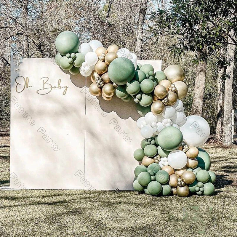 

156pcs Dusty Green Balloons Arch Garland Kit Jungle Birthday Party Decoration Chrome Gold Matte White Ballon Wedding Decor Globo